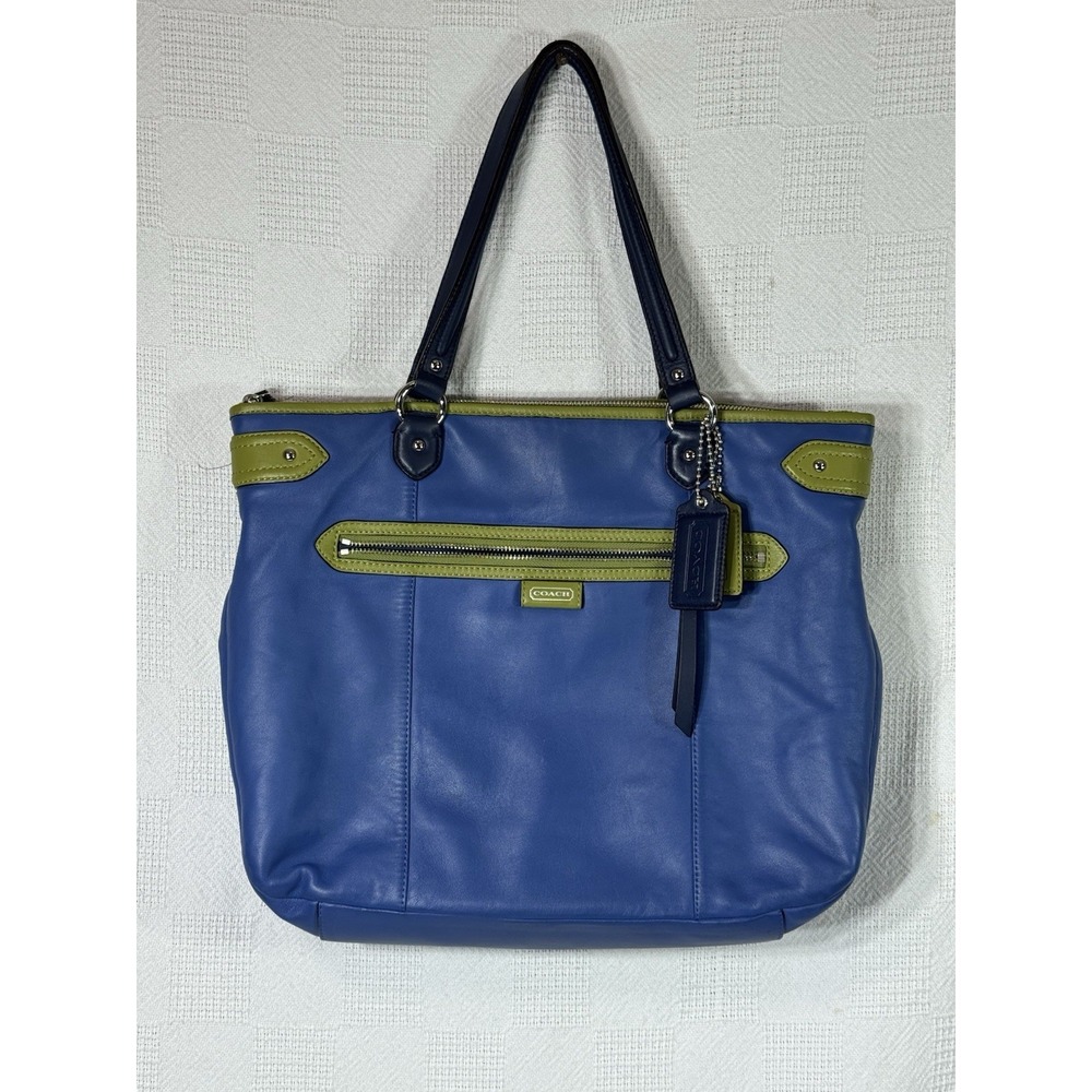 COACH "Daisy Spectator Emma" Bag Purse F23922 Navy & Olive 15"x12"x3.5"‎